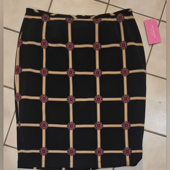 Isaac Mizrahi New York Pencil Skirt – Black with Gold & Pink Grid | Size 10(NWT) - Picture 2 of 6
